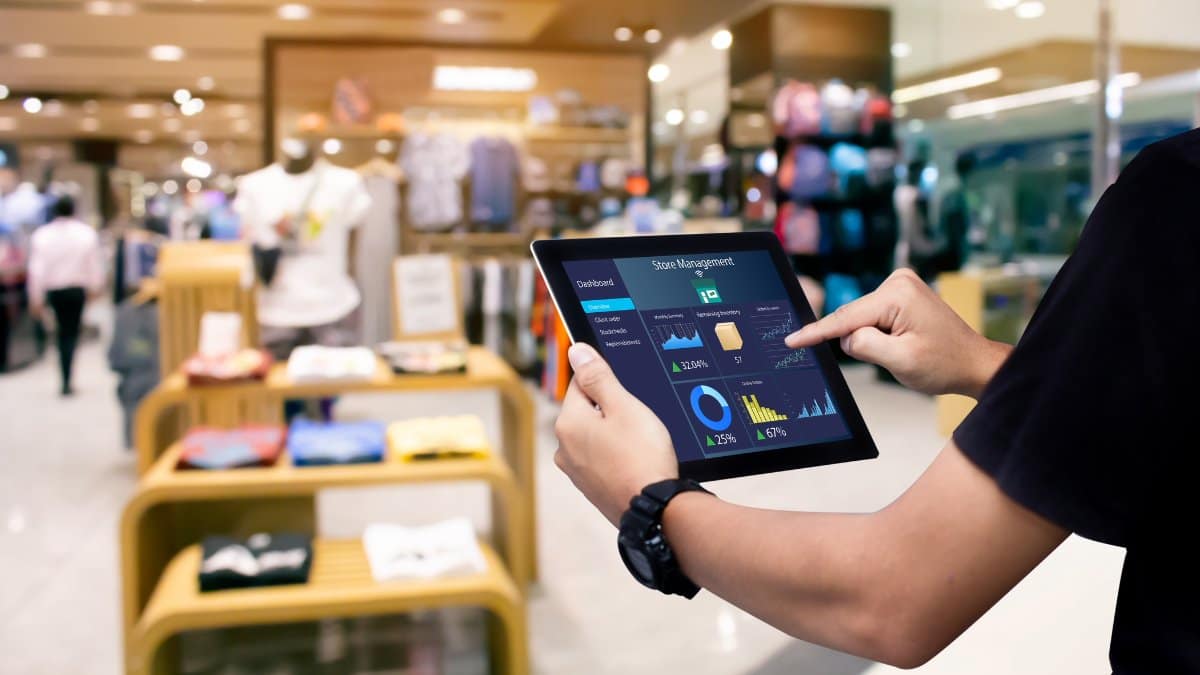 Someone using a tablet in a retail store