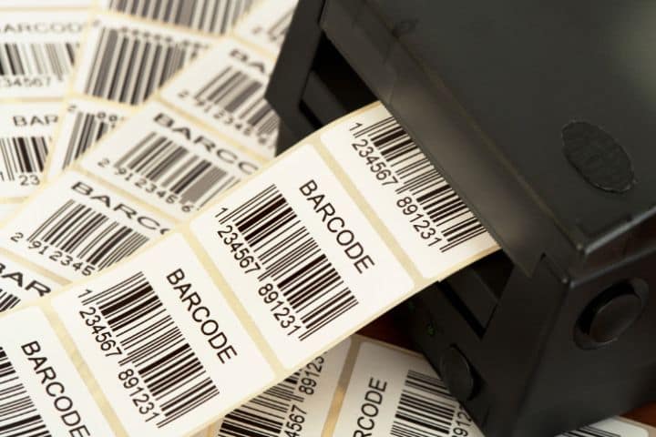 A barcode printer in use